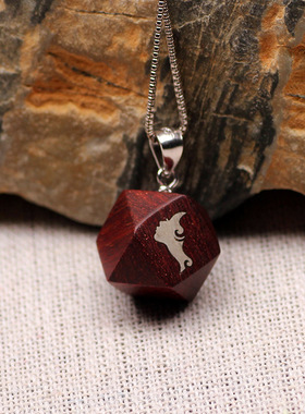 小叶紫檀木镶银荷花吊坠紫檀镶嵌银项饰国风复古项链饰品配件