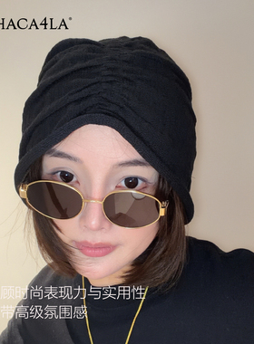 小雨帽社日系薄款亚麻针织帽女春夏季透气帽子堆堆帽慵懒风包头帽