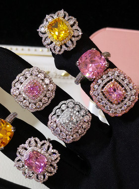 欧美彩色花朵心形水滴指环戒指