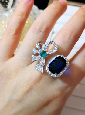 欧美饰品微镶锆石夸张蝴蝶结爱心开口戒指奢华大方气质女时尚桃心