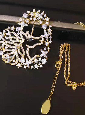 微镶锆石独角兽造型长款毛衣链