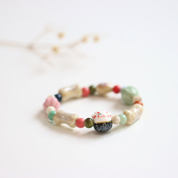 Jingdezhen ຮູບແບບແຫ່ງຊາດງາມ kitten ceramic bead bracelet ຮູບແບບໃຫມ່ຂອງຈີນວັນນະຄະດີນັກສຶກສາເດັກຍິງສີທີ່ມີສາຍແຂນກະດູກ bead 40