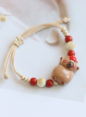 卡通小熊卡皮巴拉景德镇陶瓷手链