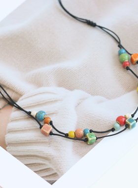 新中式景德镇陶瓷珠毛衣链可调节