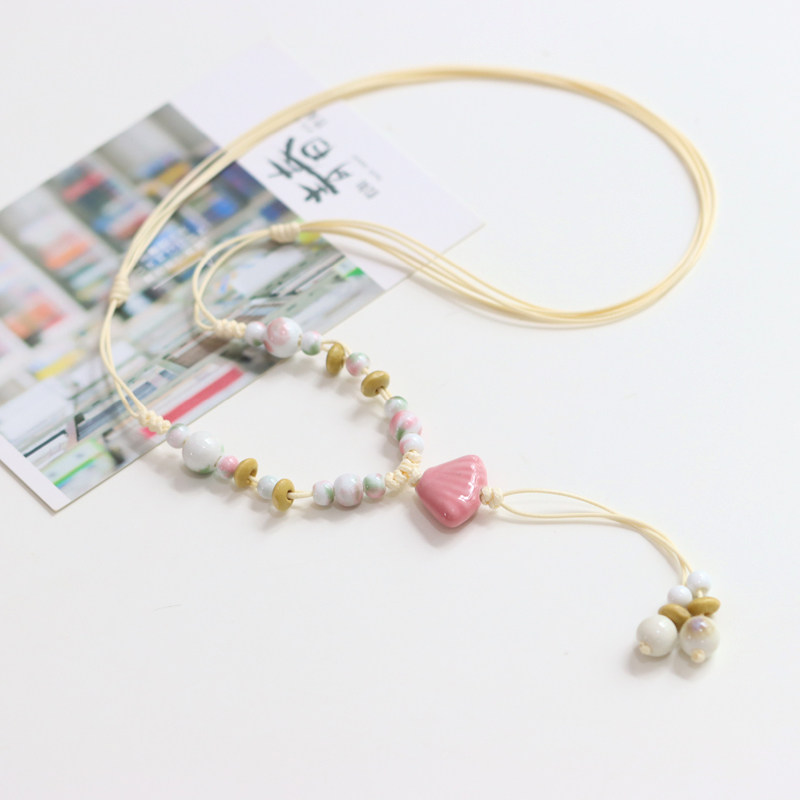 文艺国风新中式景德镇陶瓷毛衣链女可调节陶瓷贝壳项链小清新552,淘宝优惠券,粉丝福利购,淘宝优惠卷