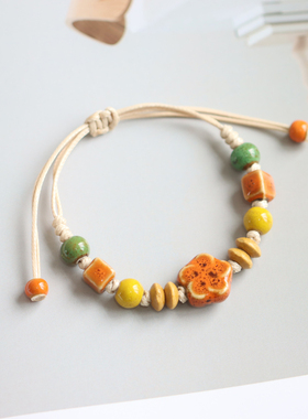 陶瓷手链新中式梅花瓷珠编织手串