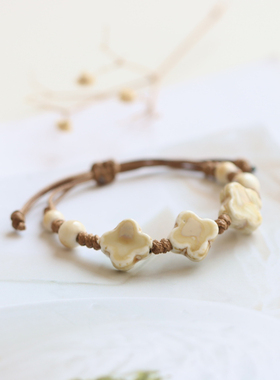 小清新手作景德镇陶瓷四叶草手链