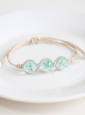 日韩编织文艺玻璃干花招桃花手链