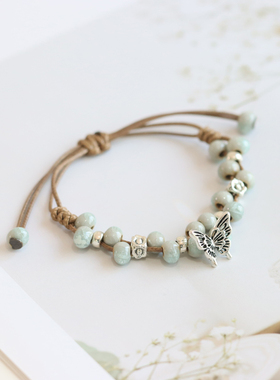 新中式景德镇陶瓷珠蝴蝶手链手绳