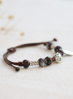 国风情侣醒狮景德镇陶瓷招财手链