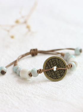 新中式山鬼花钱陶瓷手链编织手绳