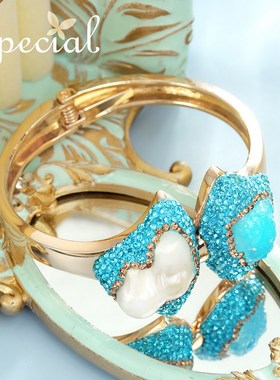 SPECIAL淡水珍珠海蓝宝开口手镯