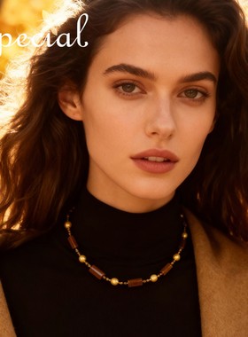 欧美风虎眼石淡水珍珠锁骨链女