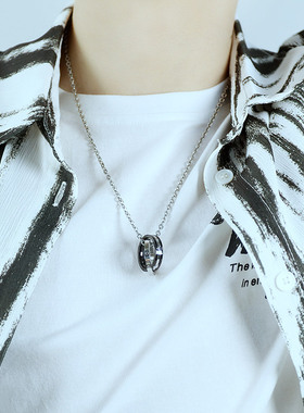 钛钢男女双环项链时尚