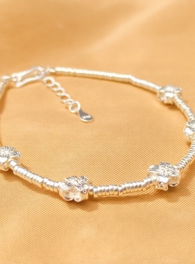 足银幸运草可调节手链