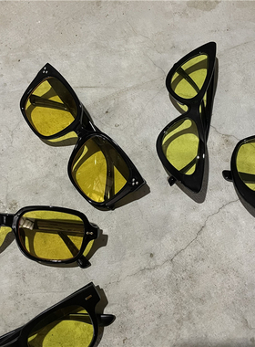 黄色镜片太阳镜大框女情侣复古