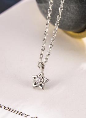 日系S925纯银镀14K金星星项链女 小众设计感镶钻气质简约锁骨链