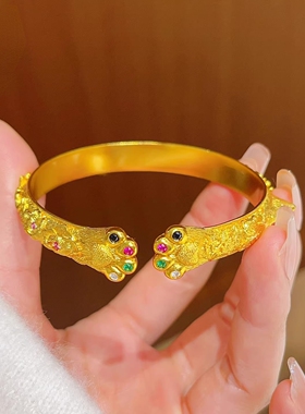 金店同款沙金錾刻猫耳开口戒指