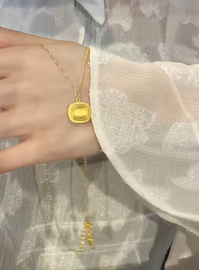 越南沙金小方糖吊坠项链
