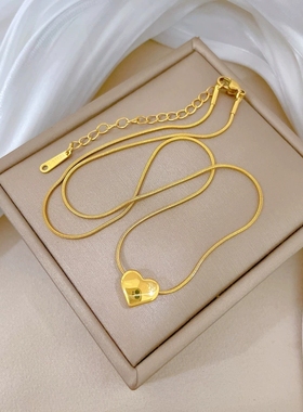 新中式18K金蛇骨链爱心项链