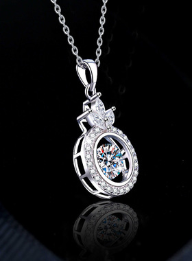 S925纯银皇冠灵动吊坠项链女高级感1克拉莫桑石锁骨链跳动的颈链