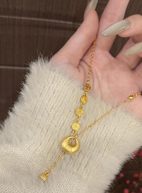 沙金正品小胖福平安喜乐项链女