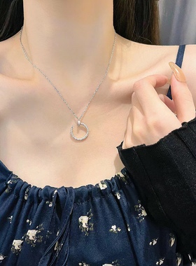 钉子镶满钻项链女几何钛钢ins简约春秋毛衣链潮网红锁骨链锁骨链