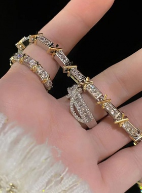 双色高级交叉排钻手链满钻设计小