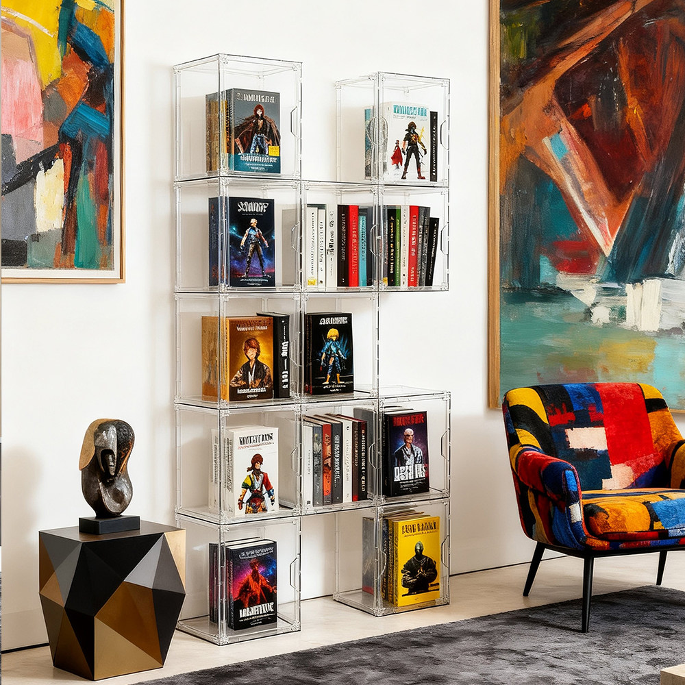 创意自由组合书柜防尘防潮书籍整理展示架透明亚克力绘本多层书架,淘宝优惠券,粉丝福利购,淘宝优惠卷