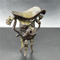 Imitation ancient bronze ware handicraft bronze pendulum pieces ancient scented ancient colour Double Dragon High footed cup Bauer Waterloo connoisseurre collection Jiu
