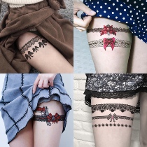 Set of six black lace tattoos with dark and waterproof persistent feminine sensation lace-back wrist flowers