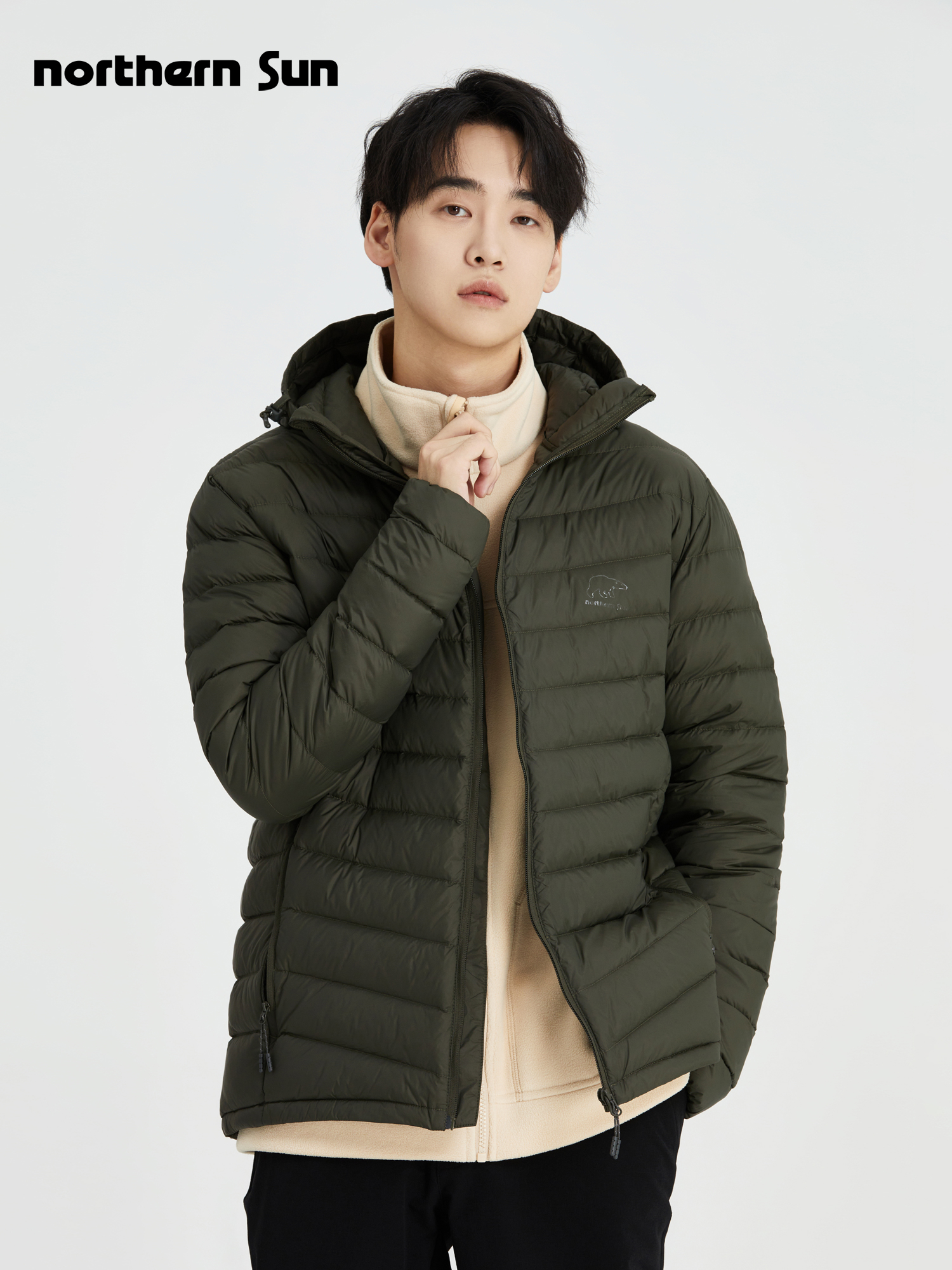 诺思山户外超轻羽绒服男连帽鸭绒轻薄防风防泼水休闲印花外套1559 - 图0