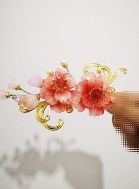 子夜归武祯田曦薇同款红珠串多层项链琉璃粉耳环发簪发饰唐风配饰