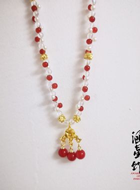 贵女雁回时庄寒雁同款璎珞红玛瑙珍珠项链古风配饰颈链送同款耳环