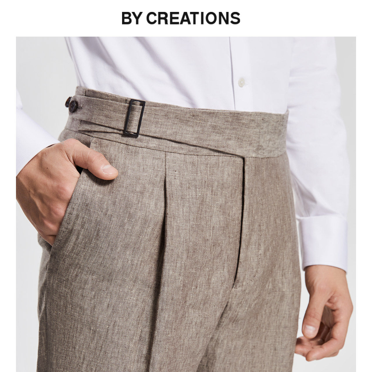 柏品纯亚麻廓尔格商务黑色西裤男夏单褶巴黎扣正装职业长便裤子薄