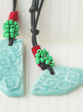 陶瓷饰品祥云民族风毛衣链吊坠