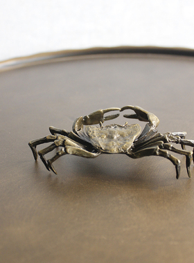 实心纯铜螃蟹仿真茶夹垫大闸蟹小摆件古玩铜件茶宠手把玩件复古风