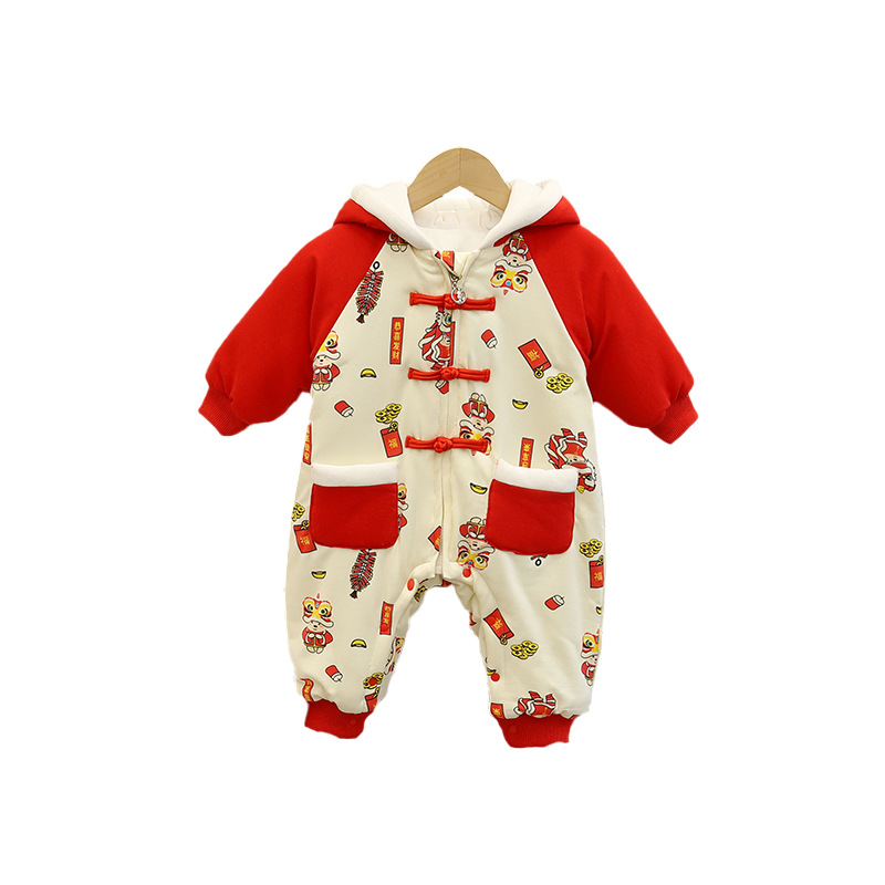 宝宝婴儿过年服冬季满月百天周岁抓周爬服秋冬连体衣新年衣服 - 图3