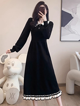 Fat Mm Matching Coat With Hairy Dress Code Skirt Heben Style Polo Collar Black Knit Bottom Lotus Leaf Side Dress Skirt