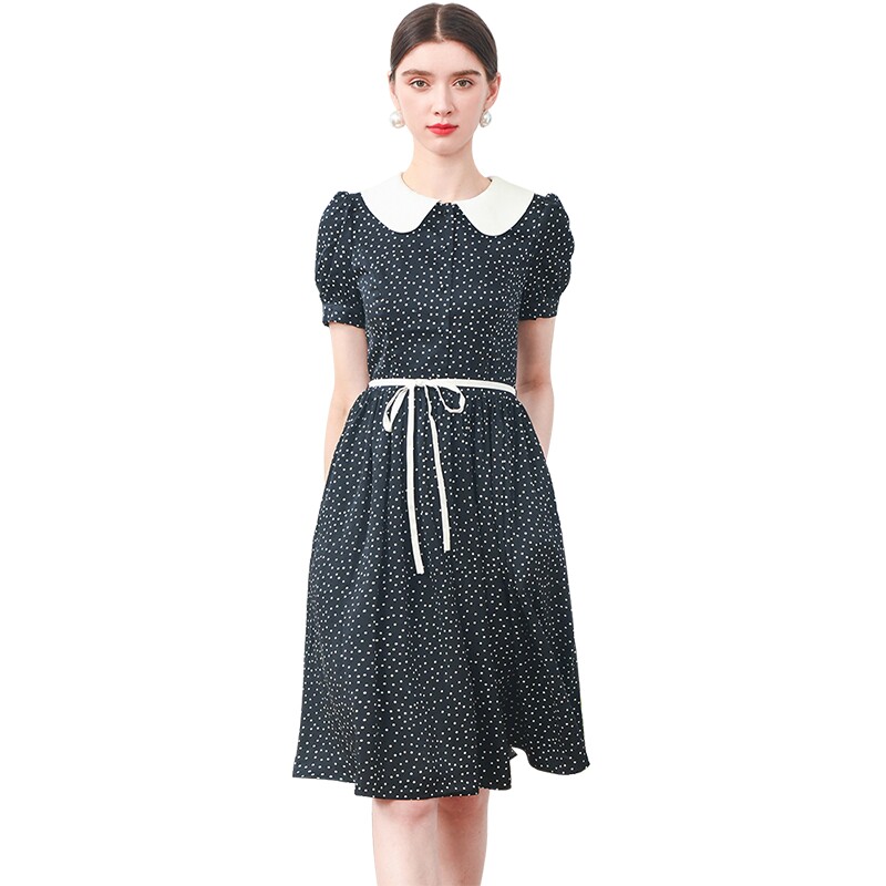 希区瑞普高端赫本风连衣裙女夏季法式娃娃领气质印花裙,淘宝优惠券,粉丝福利购,淘宝优惠卷