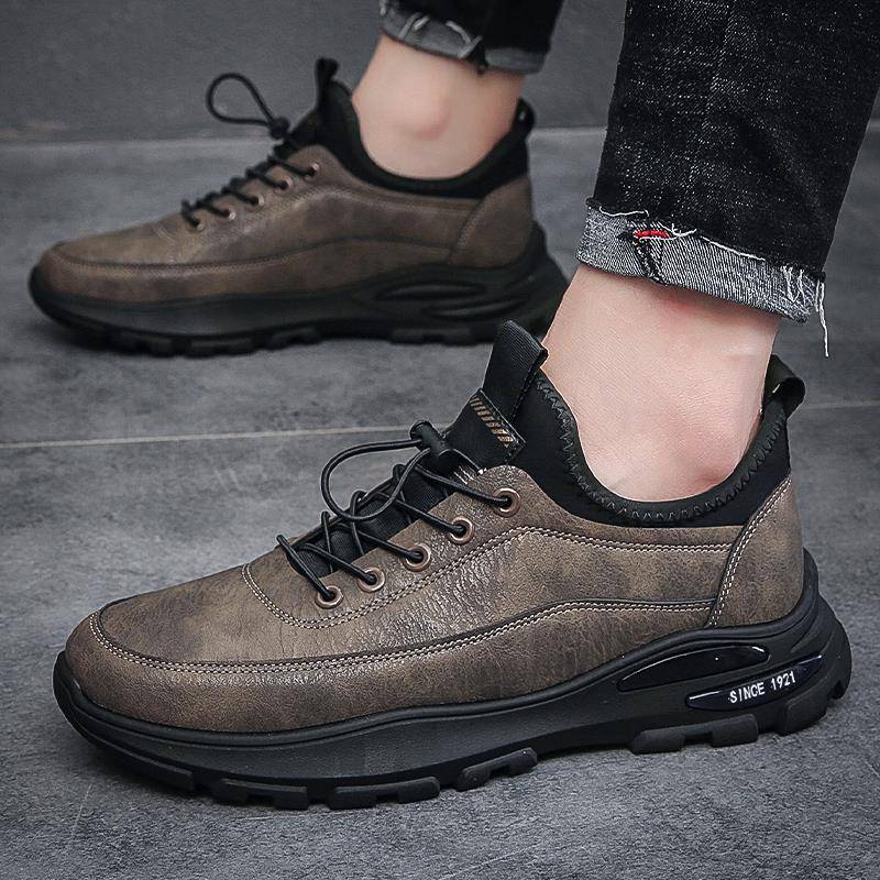 劳保鞋男款秋季户外登山工作鞋休闲运动皮面防滑防水厨师潮鞋春季 - 图1