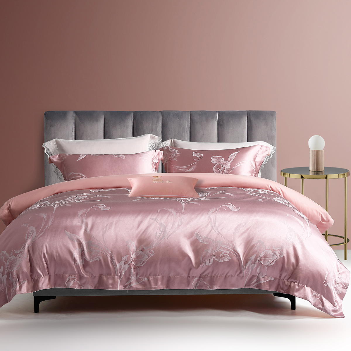 水星家纺素色提花四件套床单被套居家家用套件床上用品1.8 沁雅馨