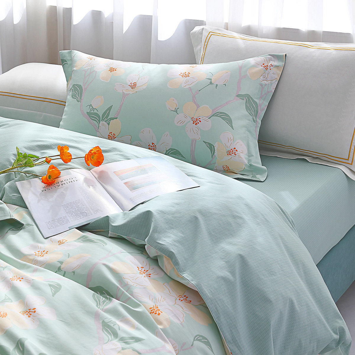水星家纺40S全棉四件套居家套件床单被罩纯棉100床上用品_虎窝淘