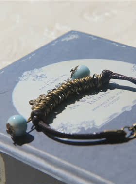 浅蓝色复古文艺风配饰情侣手链