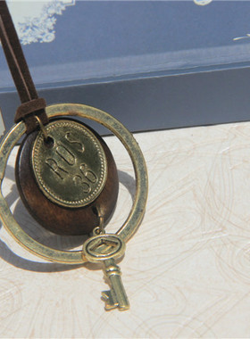 长款木质金属圆环棉麻钥匙吊坠