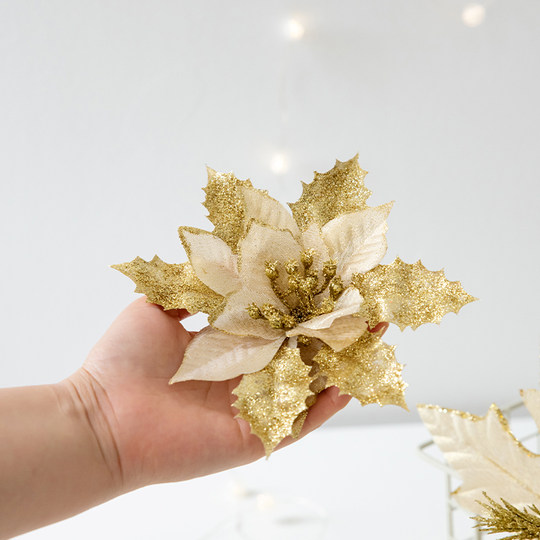 诺琪 闪粉圣诞花仿真花假花装饰配件diy圣诞树花环藤条装饰品