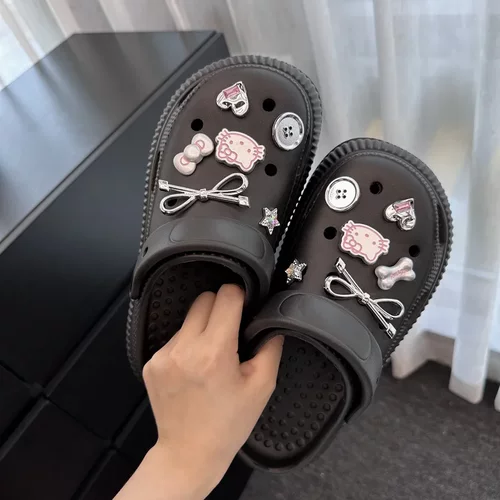 电镀蝴蝶结crocs洞洞鞋鞋花鞋扣配饰diy少女kt猫粉色高级装饰配件 - 图2