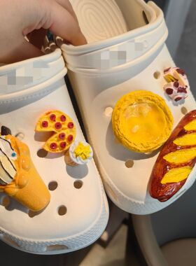 冰激凌荷包蛋汉堡蔬菜食物汉堡面包crocs洞洞鞋配饰鞋花鞋扣装饰