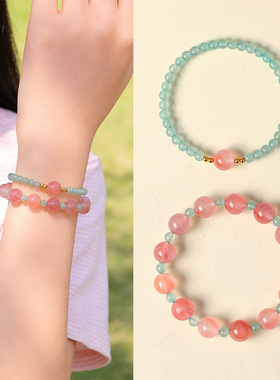 小红薯爆款飘花南红东陵玉叠戴串珠手链女清新甜美南红手串手饰