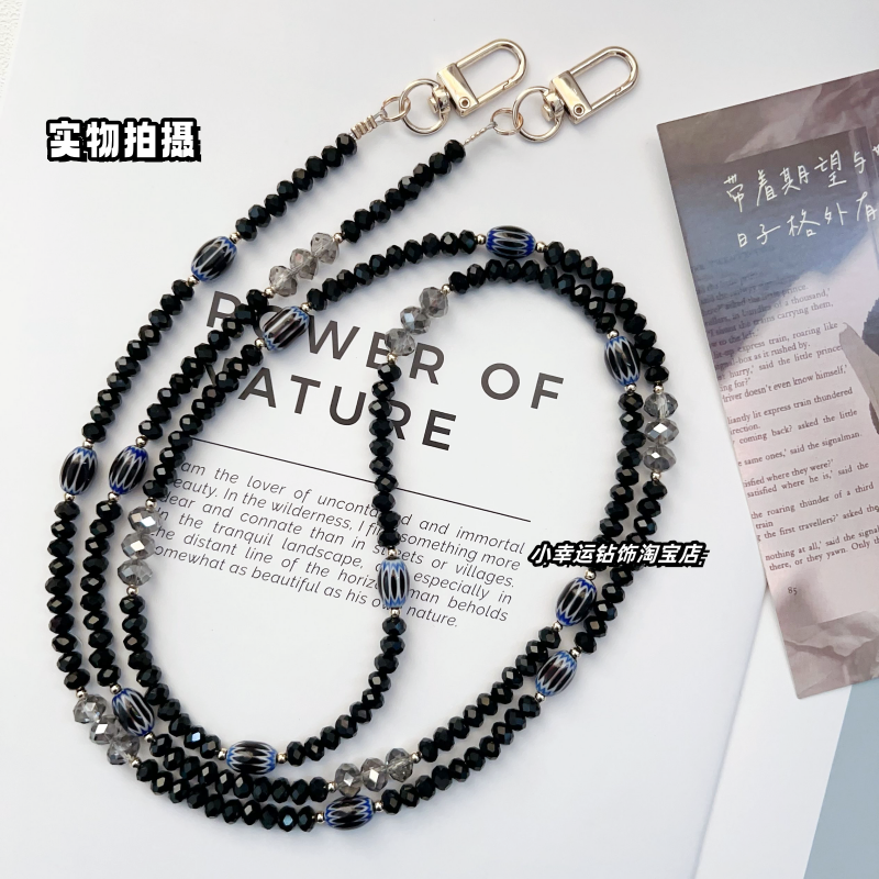 原创尼泊尔复古琉璃手机链长款挂脖挂饰斜背黑水晶手机通用可拆卸,淘宝优惠券,粉丝福利购,淘宝优惠卷